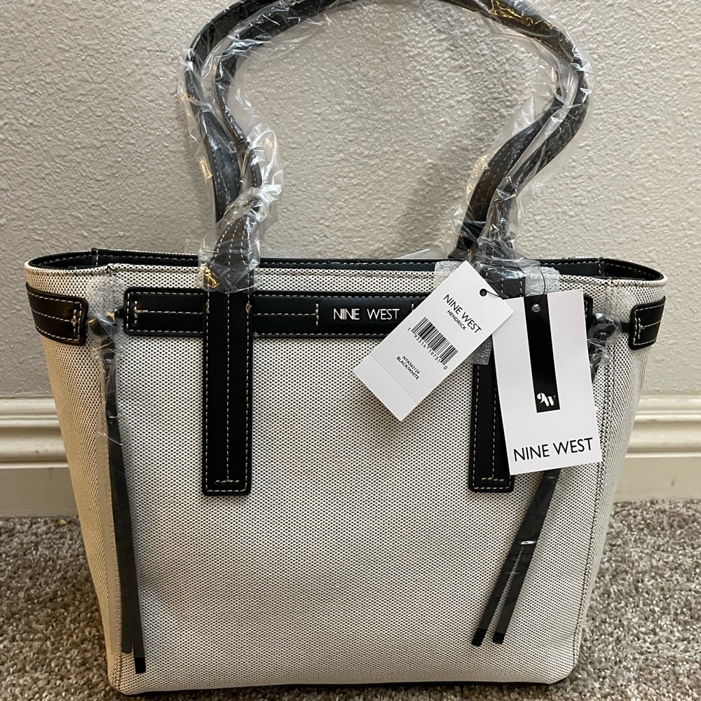 Nine West Black and White Structured Tote Bag